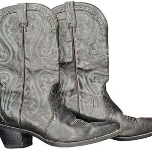 Ariat Black Leather Boots women's square toe heritage 11 blue green
